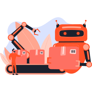 تصویر ربات و انسان در حال بارگذاری سفارشات